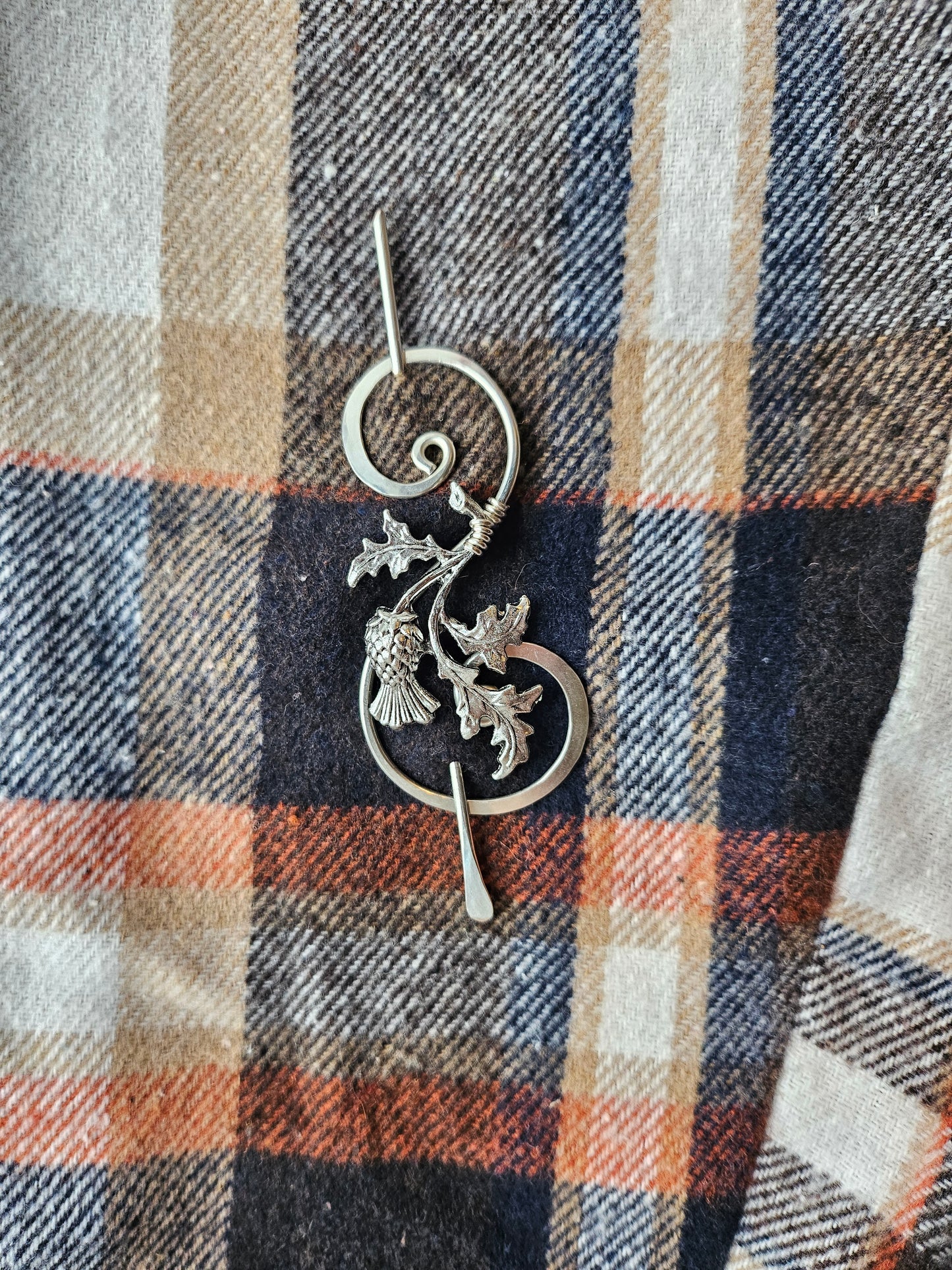 Silver Thistle Pin for Shawl or Scarf, Handmade in Scotland, knit Sweater Fastener,