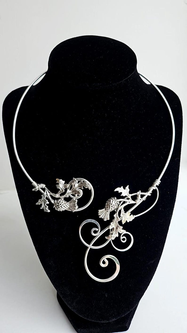 Handmade in Scotland: Hammered Silver Thistle Collar Necklace | Adjustable