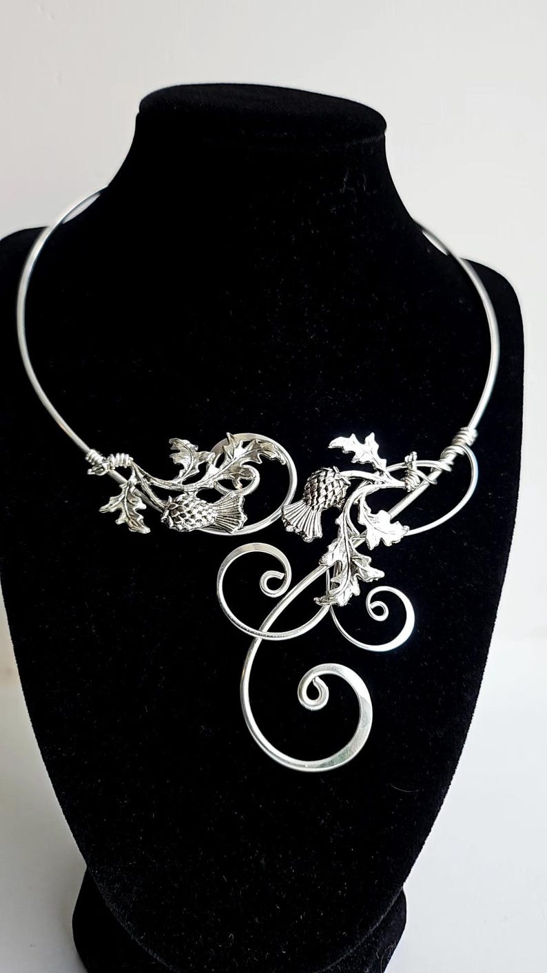 Handmade in Scotland: Hammered Silver Thistle Collar Necklace | Adjustable