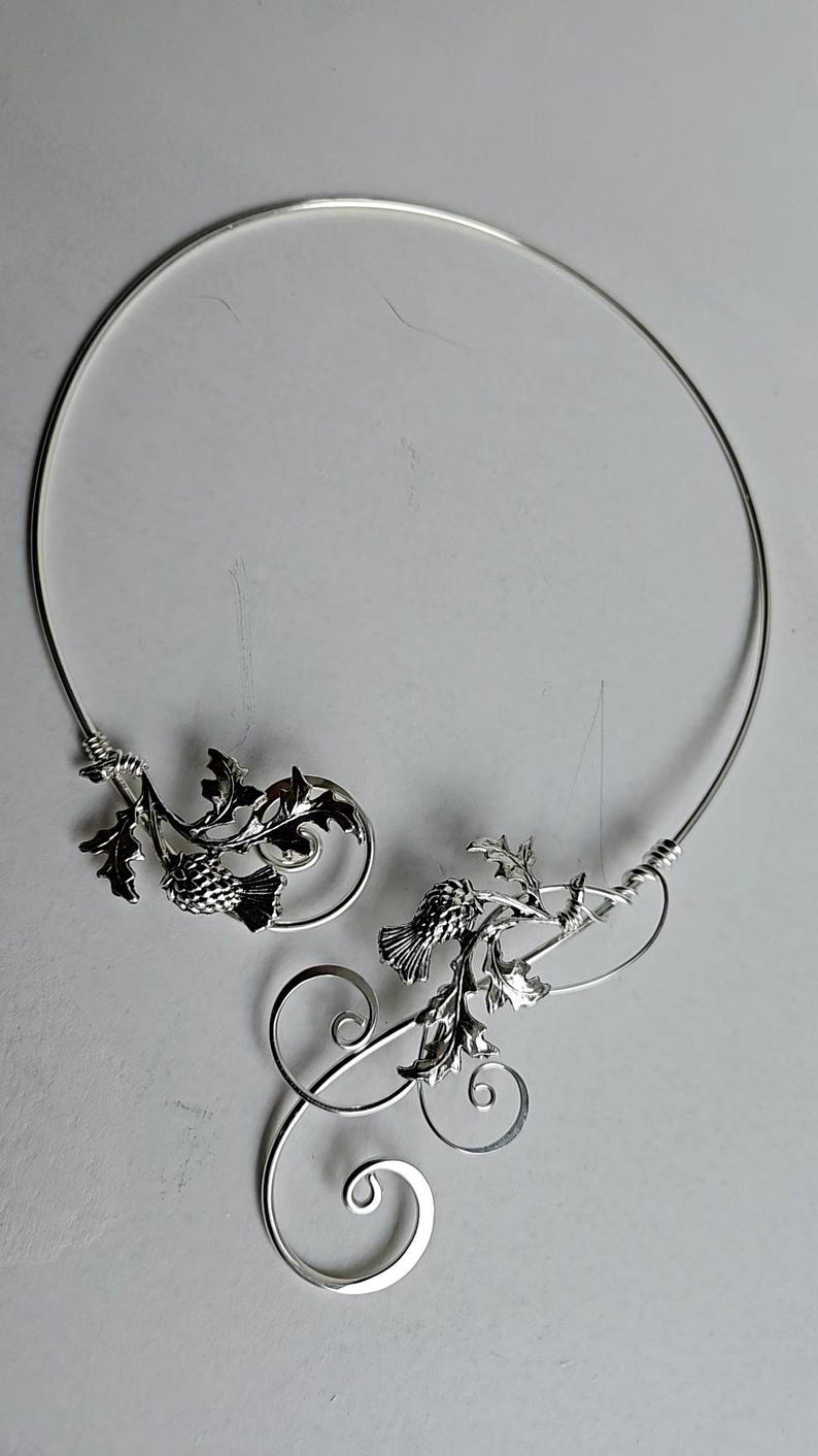 Handmade in Scotland: Hammered Silver Thistle Collar Necklace | Adjustable