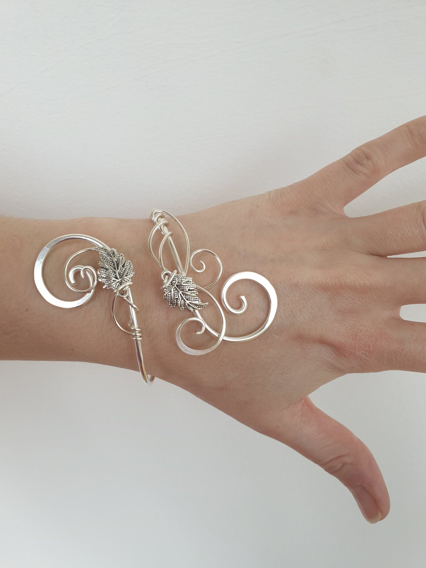 Sterling plated ivy leaf cuff, vine wrap bracelet