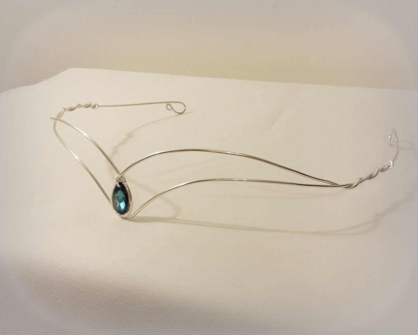 Medieval elven forehead crown with bermuda blue crystal