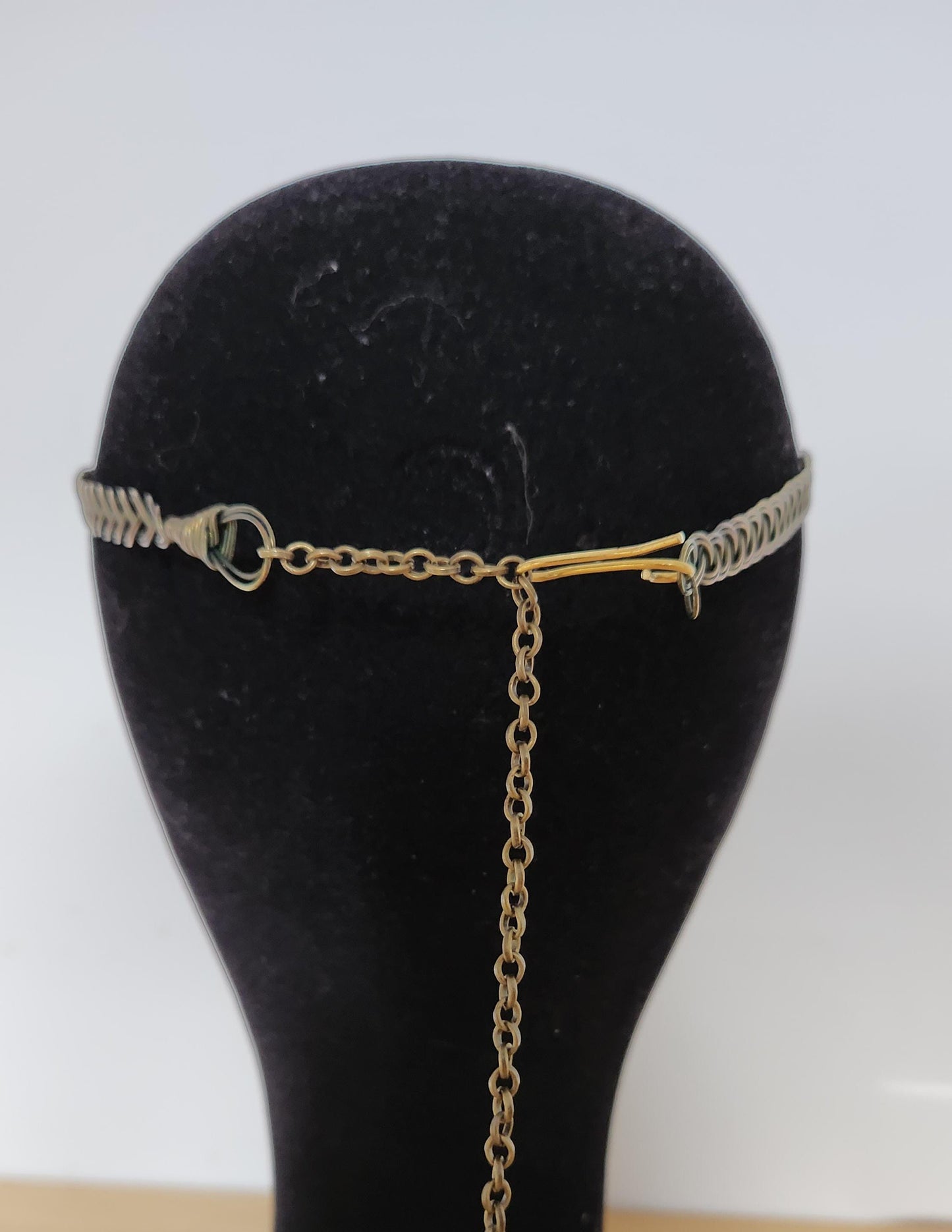 Gold Celtic medieval headpiece, green crystal elven wedding tiara circlet