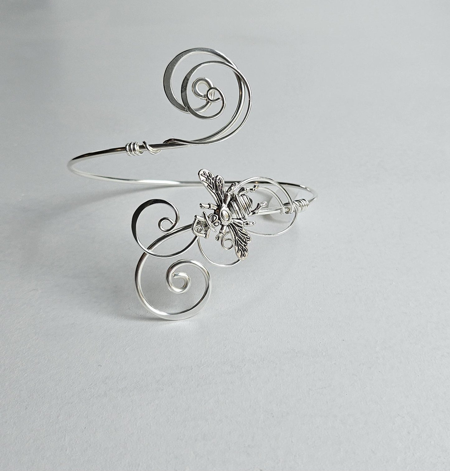 Silver Bee Arm Cuff, Adjustable Handmade Statement Jewelry