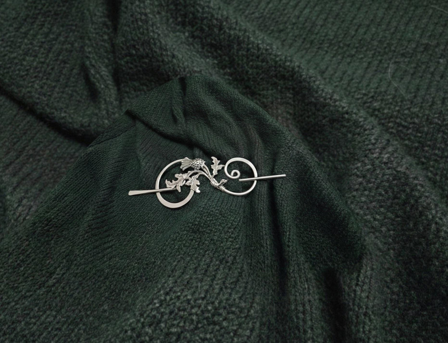 Silver Thistle Pin for Shawl or Scarf, Handmade in Scotland, knit Sweater Fastener,