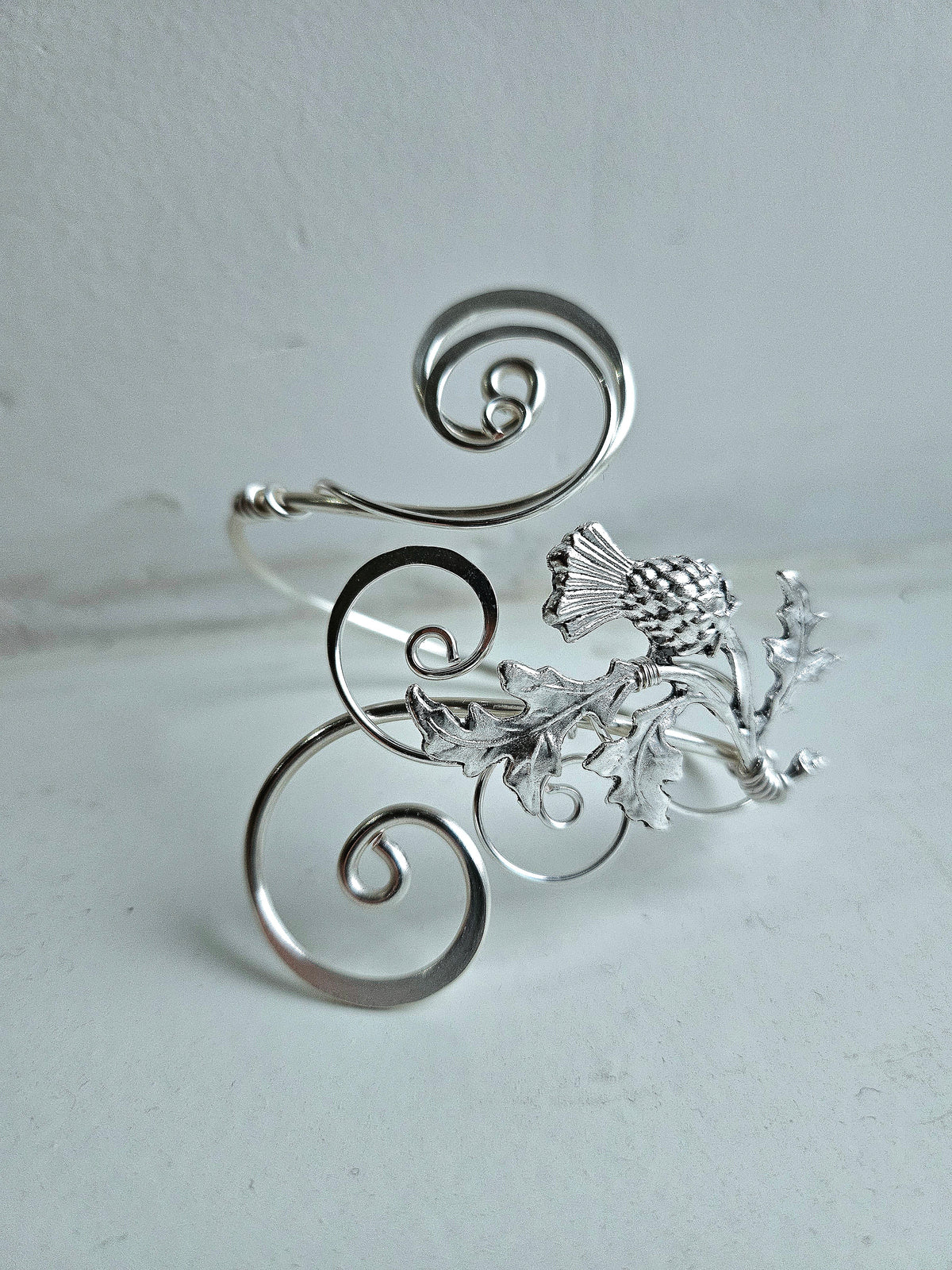 Silver Plated Scottish Thistle Bangle Cuff