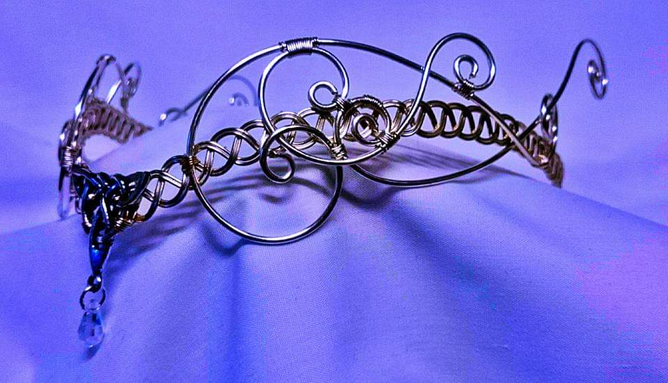 Silver Celtic Handfasting Tiara | Triquetra Forehead Circlet with AB Crystal