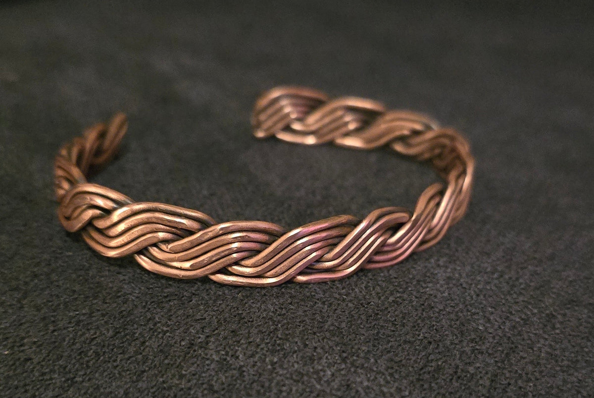 4 Strand Weave Hammered Copper Bangle