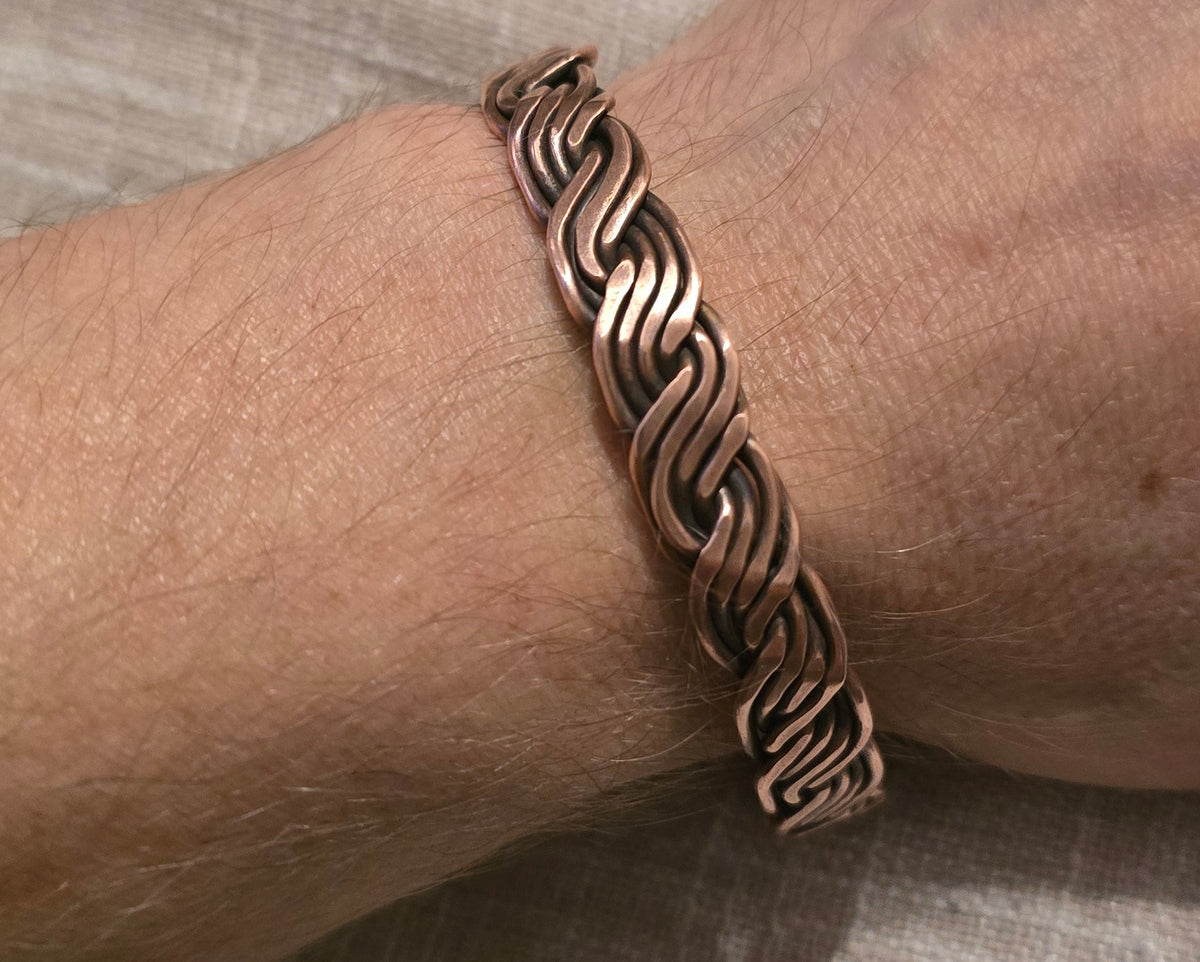 4 Strand Weave Hammered Copper Bangle