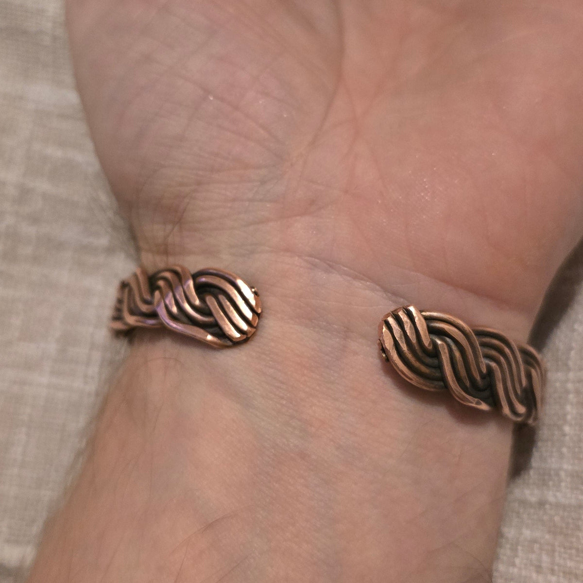 4 Strand Weave Hammered Copper Bangle