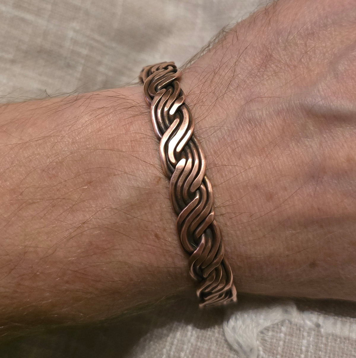 4 Strand Weave Hammered Copper Bangle
