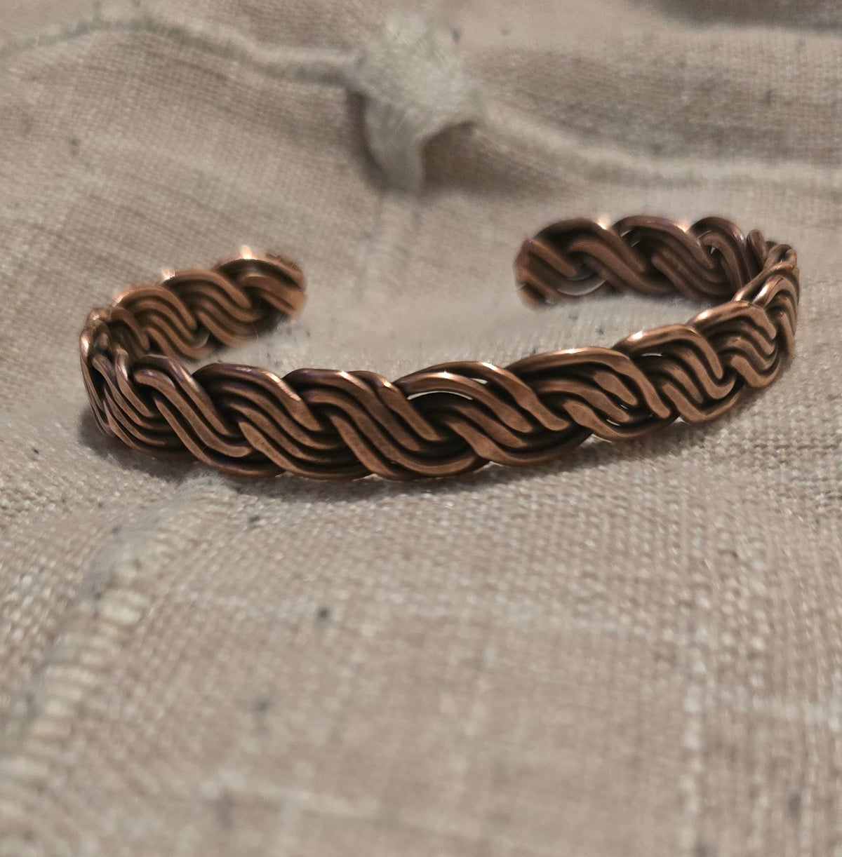 4 Strand Weave Hammered Copper Bangle