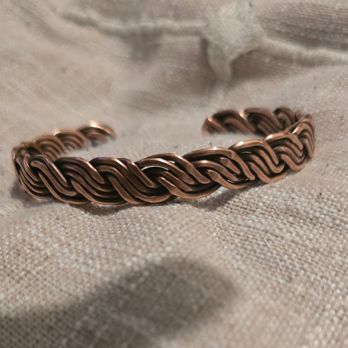 4 Strand Weave Hammered Copper Bangle