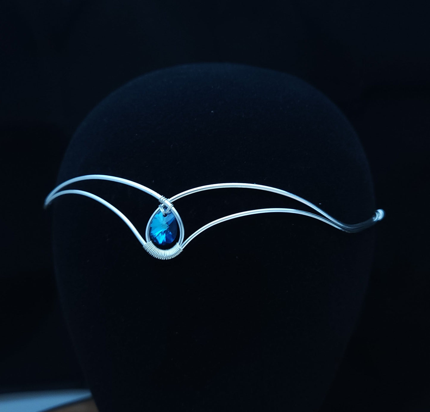 Medieval elven forehead crown with bermuda blue crystal