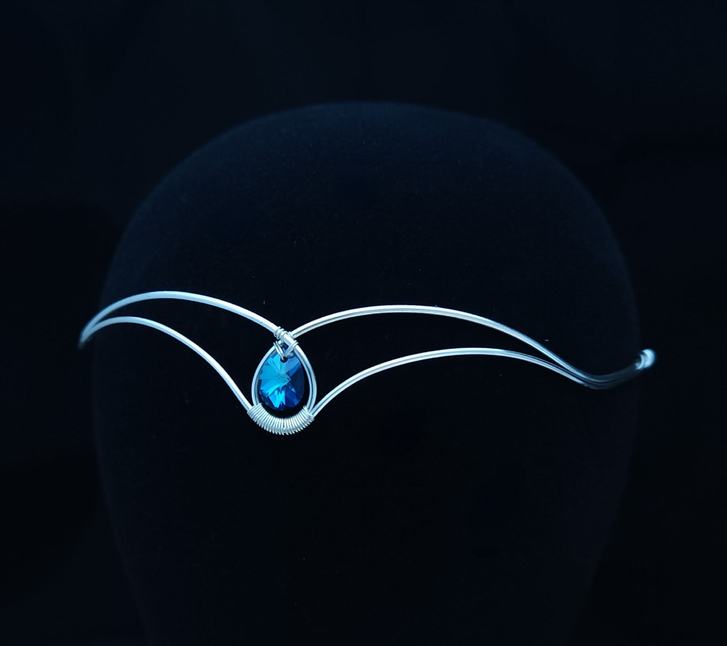 Medieval elven forehead crown with bermuda blue crystal