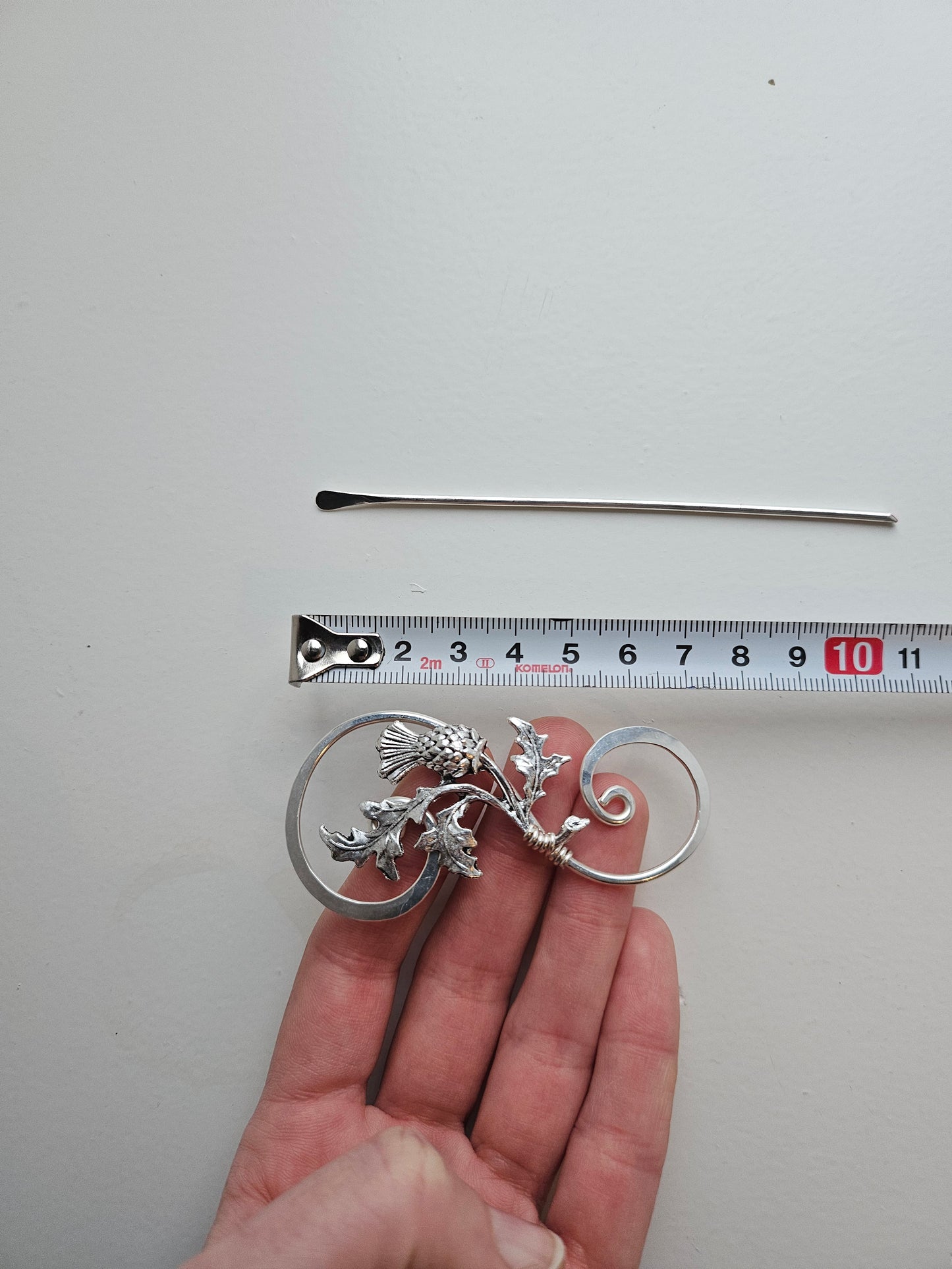 Silver Thistle Pin for Shawl or Scarf, Handmade in Scotland, knit Sweater Fastener,