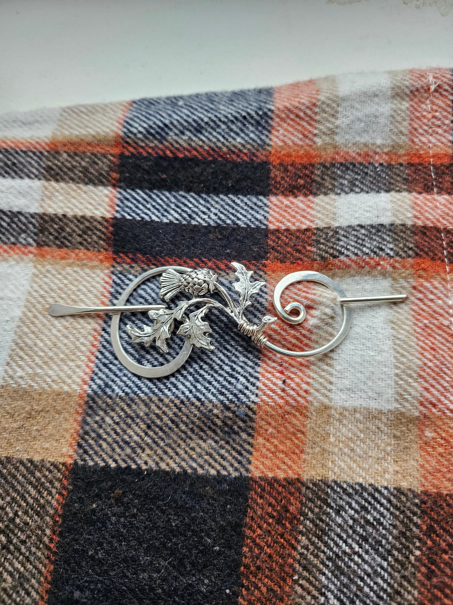 Silver Thistle Pin for Shawl or Scarf, Handmade in Scotland, knit Sweater Fastener,