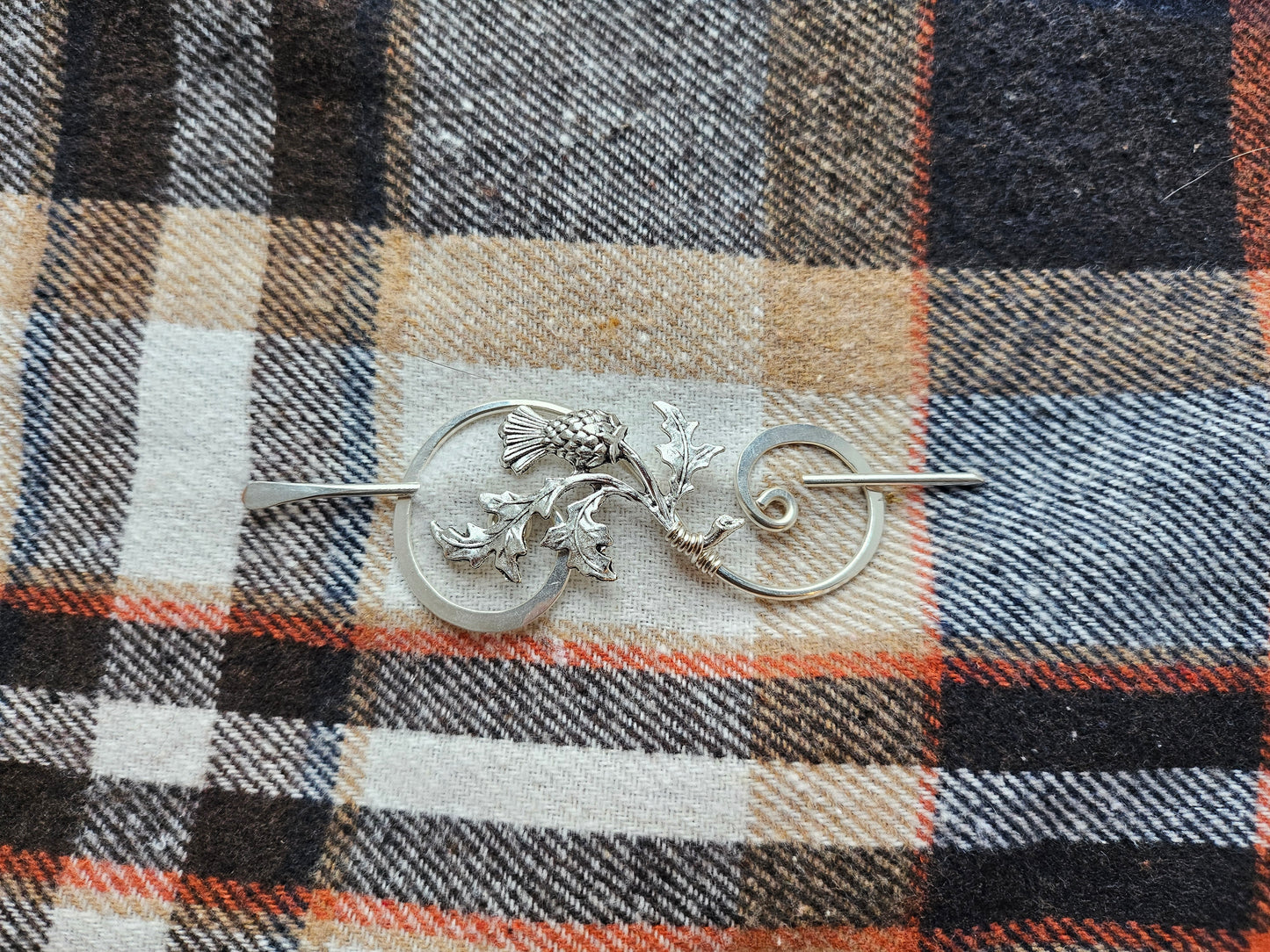 Silver Thistle Pin for Shawl or Scarf, Handmade in Scotland, knit Sweater Fastener,