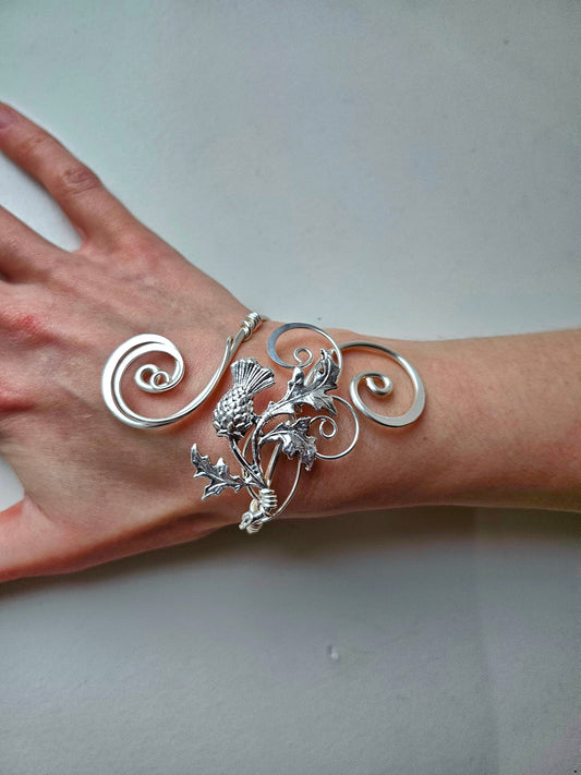 Silver Plated Scottish Thistle Bangle Cuff