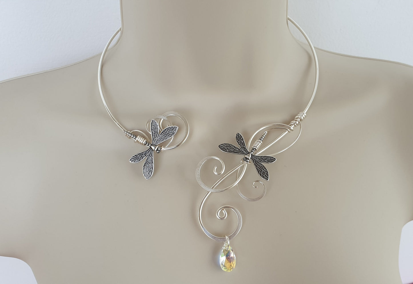 Silver Dragonfly torc collar elven faery necklace fantasy piece