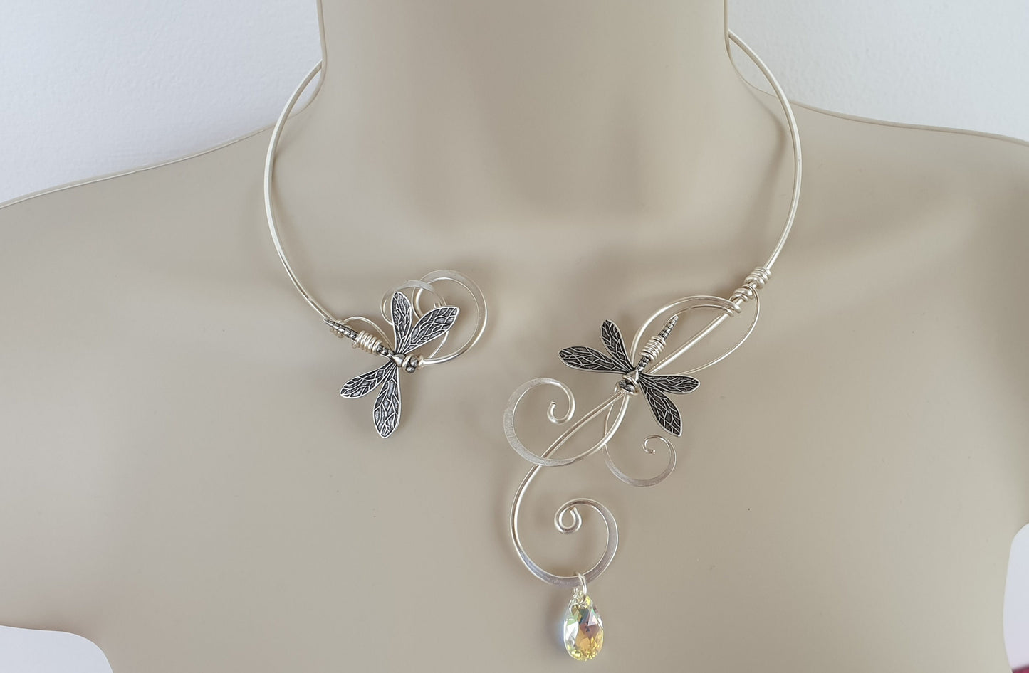 Silver Dragonfly torc collar elven faery necklace fantasy piece