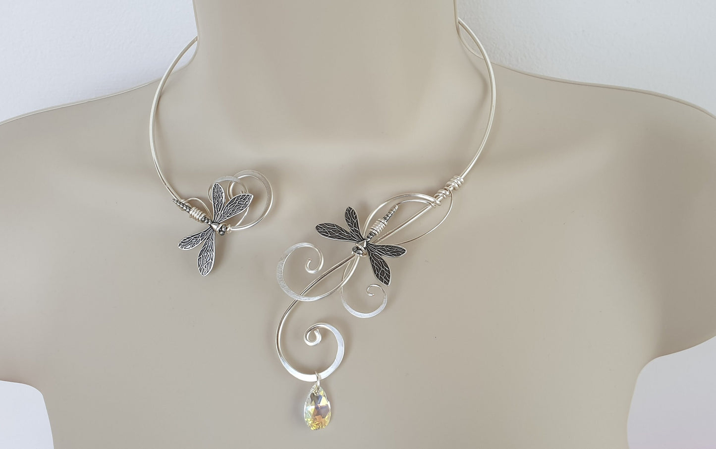 Silver Dragonfly torc collar elven faery necklace fantasy piece