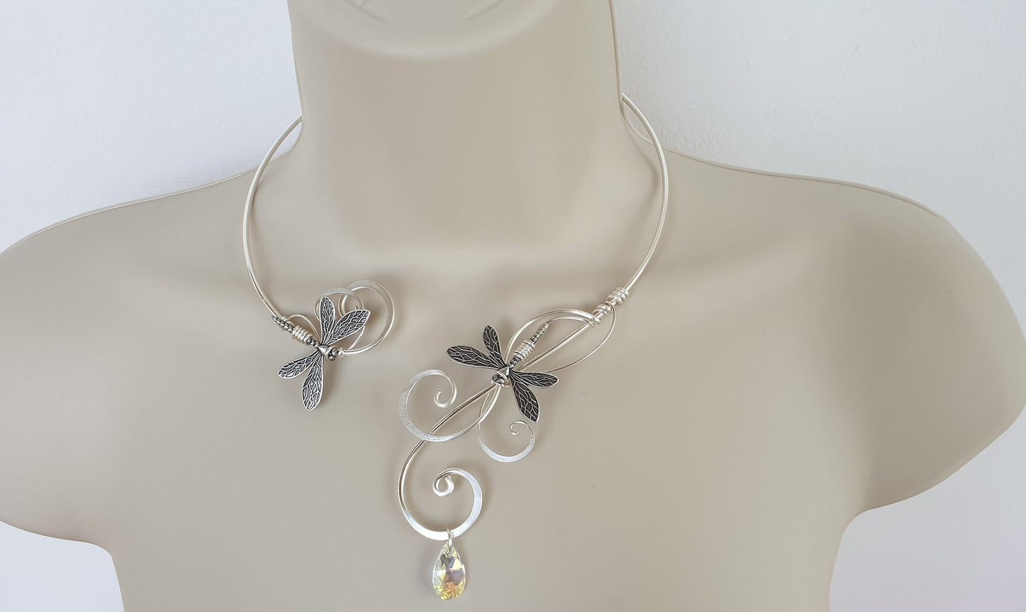 Silver Dragonfly torc collar elven faery necklace fantasy piece