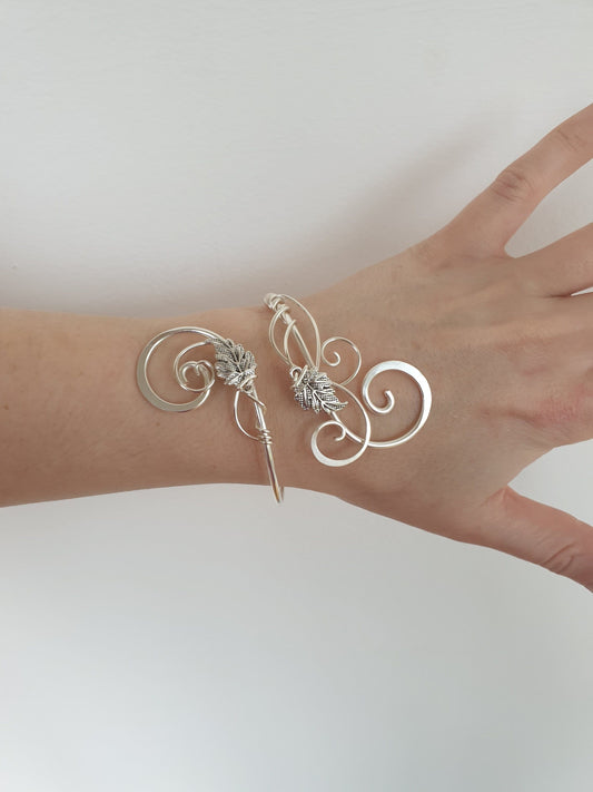 Sterling plated ivy leaf cuff, vine wrap bracelet