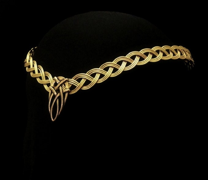 Gold Celtic Handfasting wedding elven tiara, pagan circlet