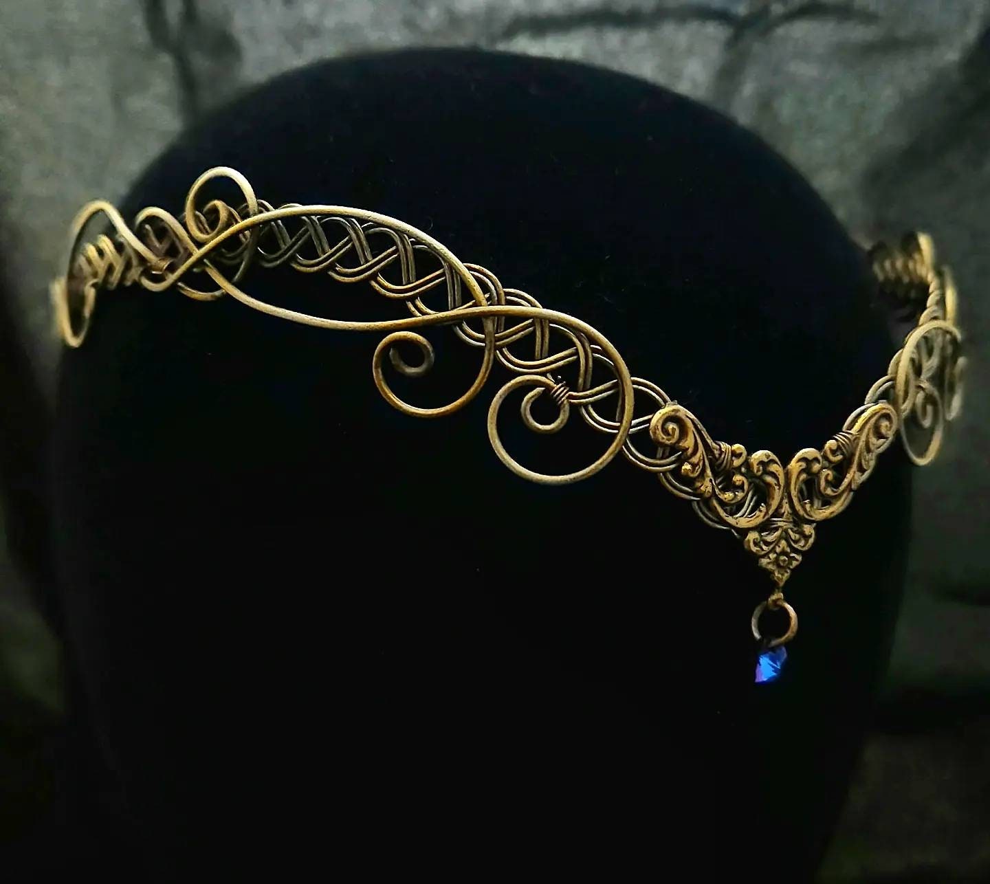 Brass gold medieval headpiece crown with a purple crystal