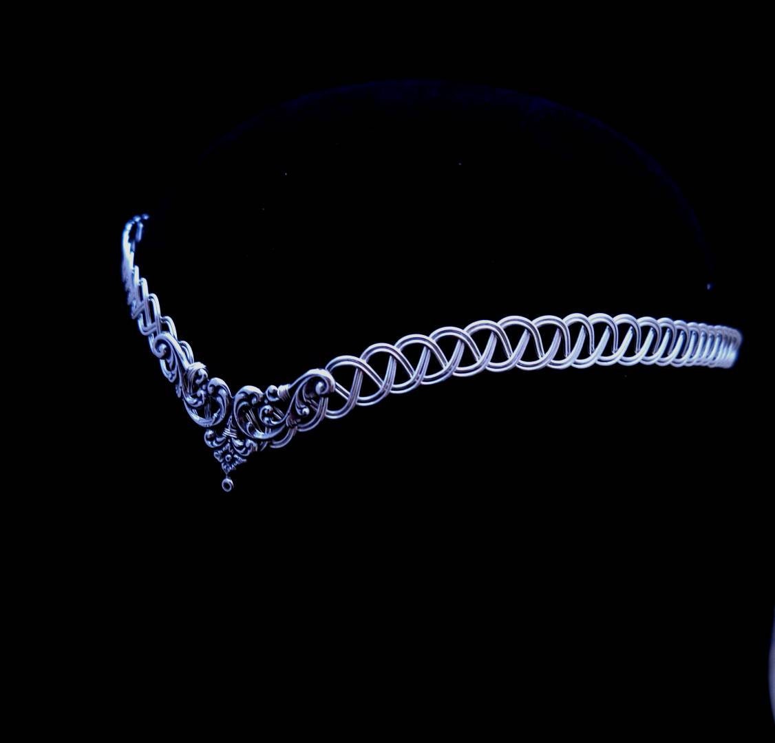 Silver metal celtic weave circlet tiara headband