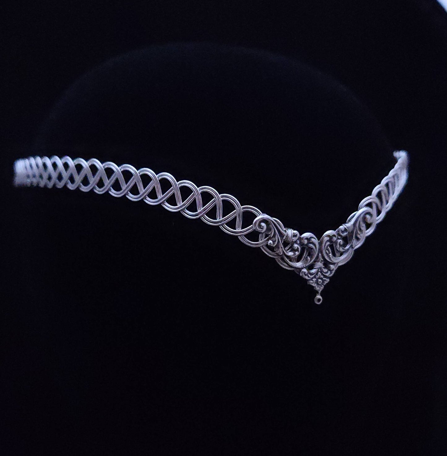 Silver metal celtic weave circlet tiara headband