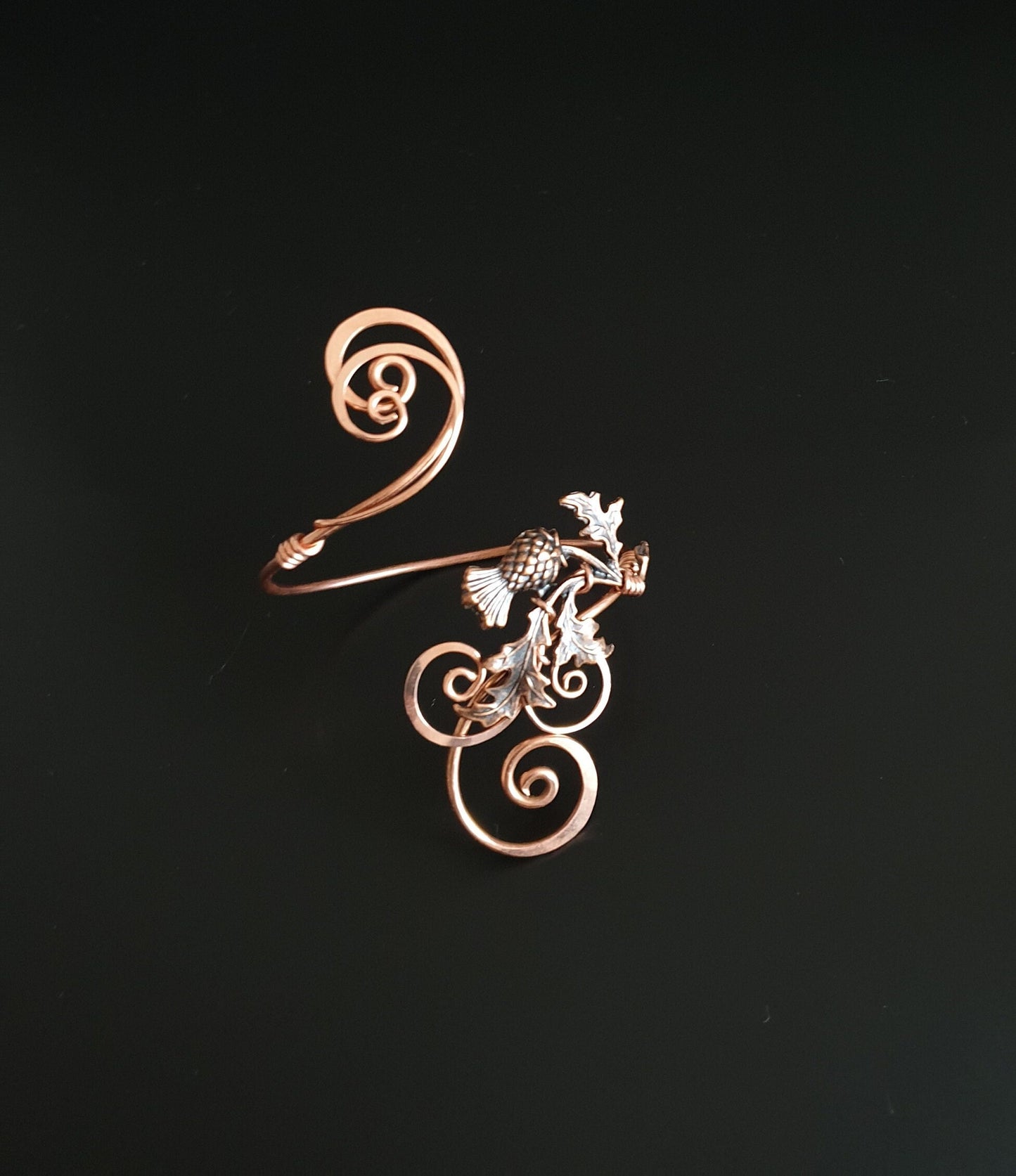 Copper thistle leaf bracelet, handmade scottish vine cuff bangle, elven bridal wedding jewellery
