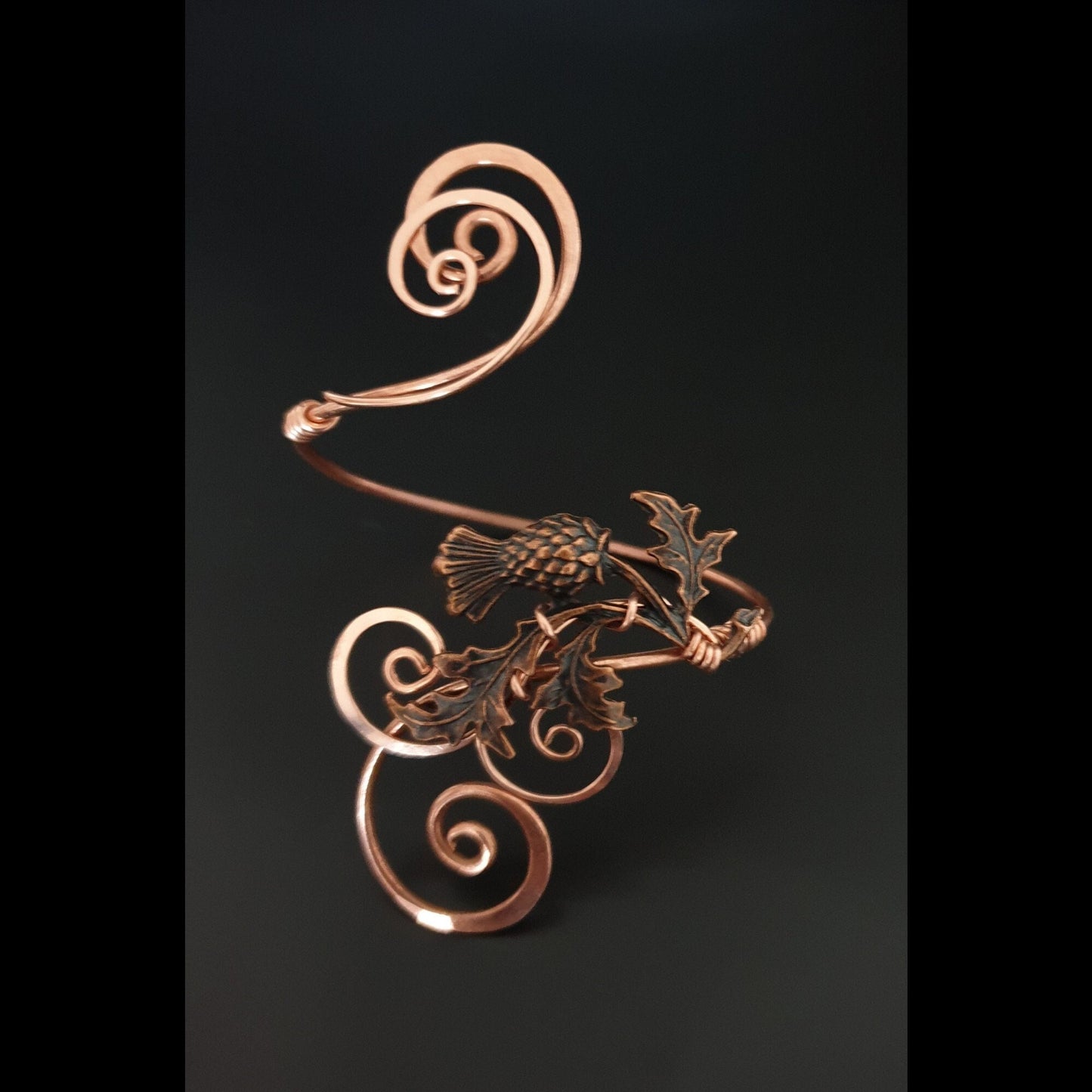 Copper thistle leaf bracelet, handmade scottish vine cuff bangle, elven bridal wedding jewellery