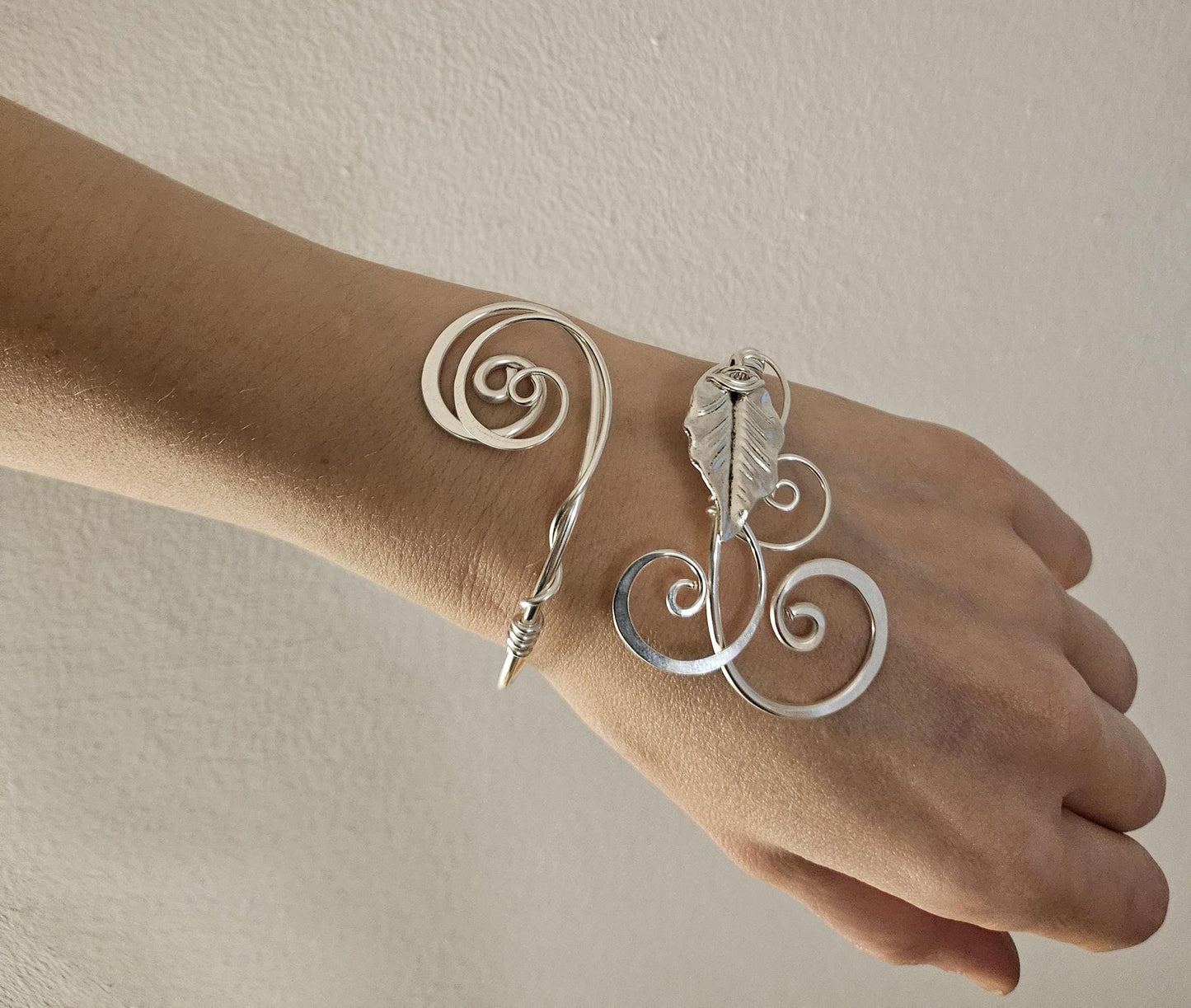 Sterling Silver Plated Leaf Cuff: Elven Wrap Bangle
