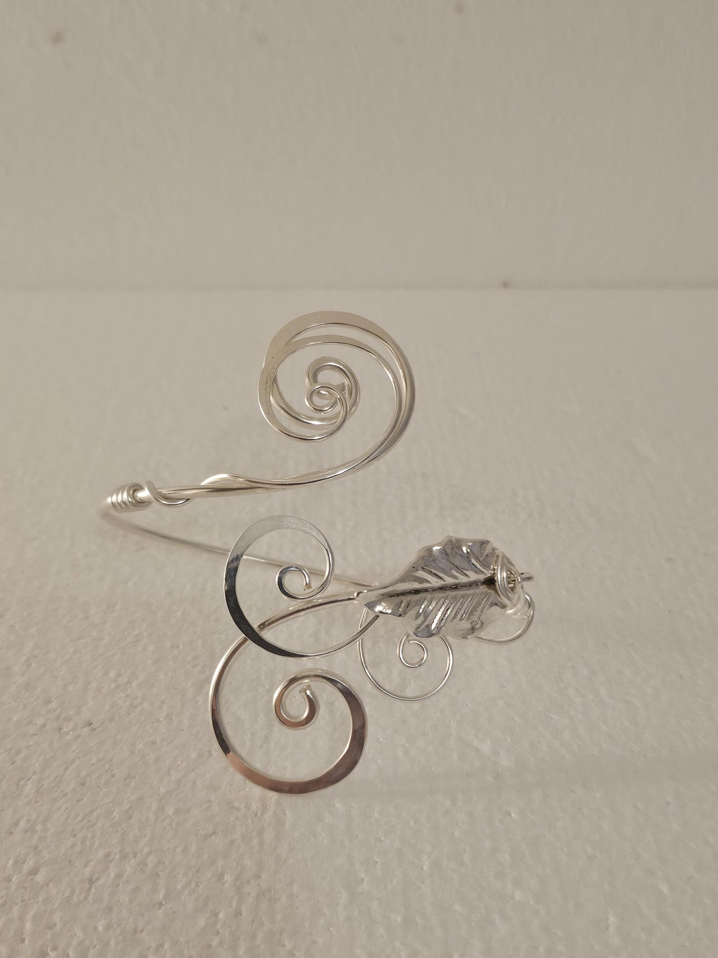 Sterling Silver Plated Leaf Cuff: Elven Wrap Bangle
