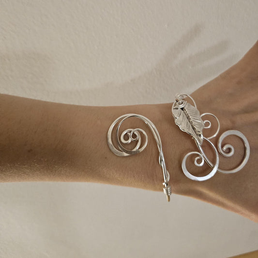 Sterling Silver Plated Leaf Cuff: Elven Wrap Bangle