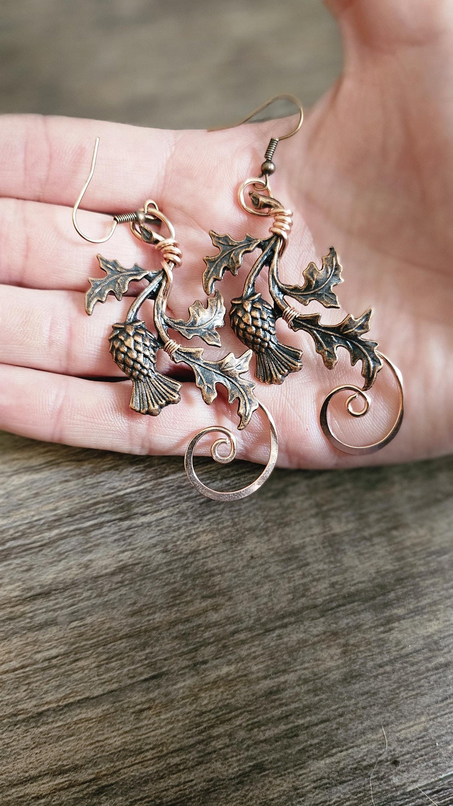 Copper Scottish thistle earrings