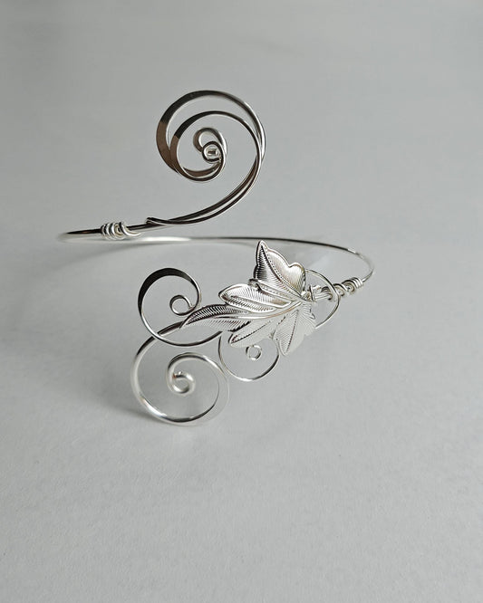 Handmade Sterling Plated Arm Cuff - Ivy Leaf Hammered Jewelry - Adjustable & Custom Fit