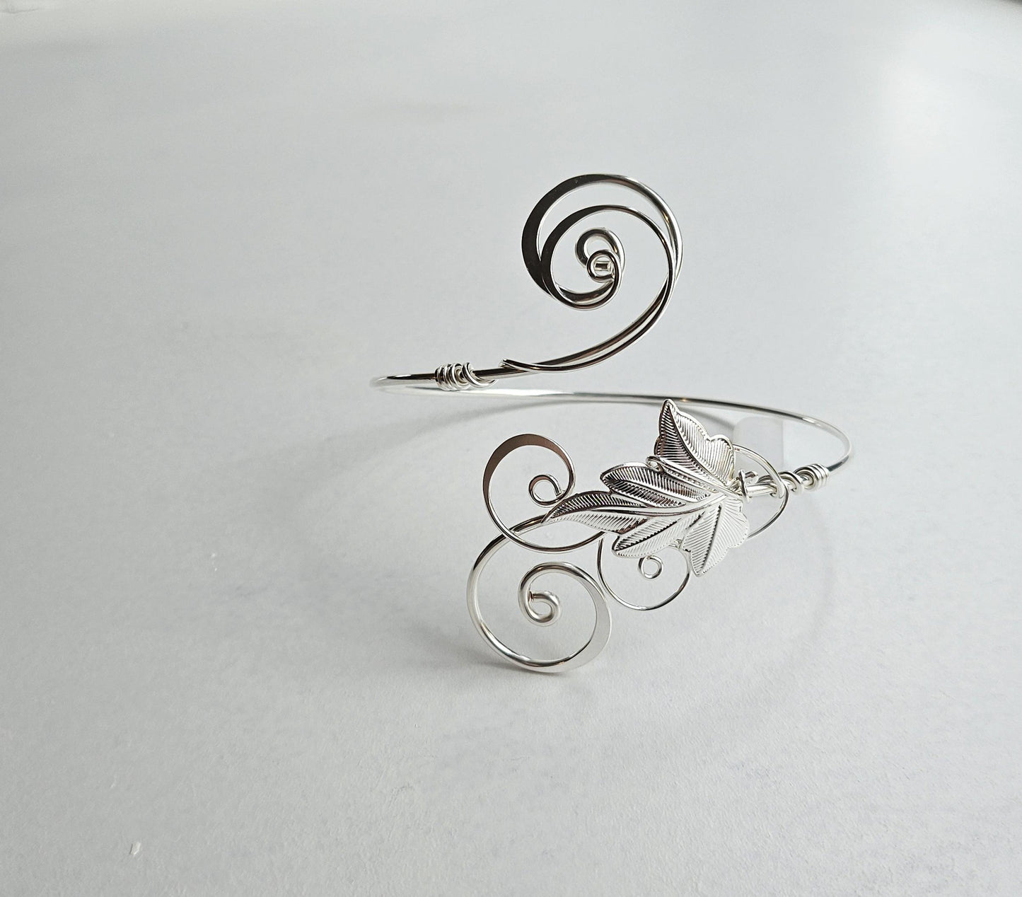 Handmade Sterling Plated Arm Cuff - Ivy Leaf Hammered Jewelry - Adjustable & Custom Fit