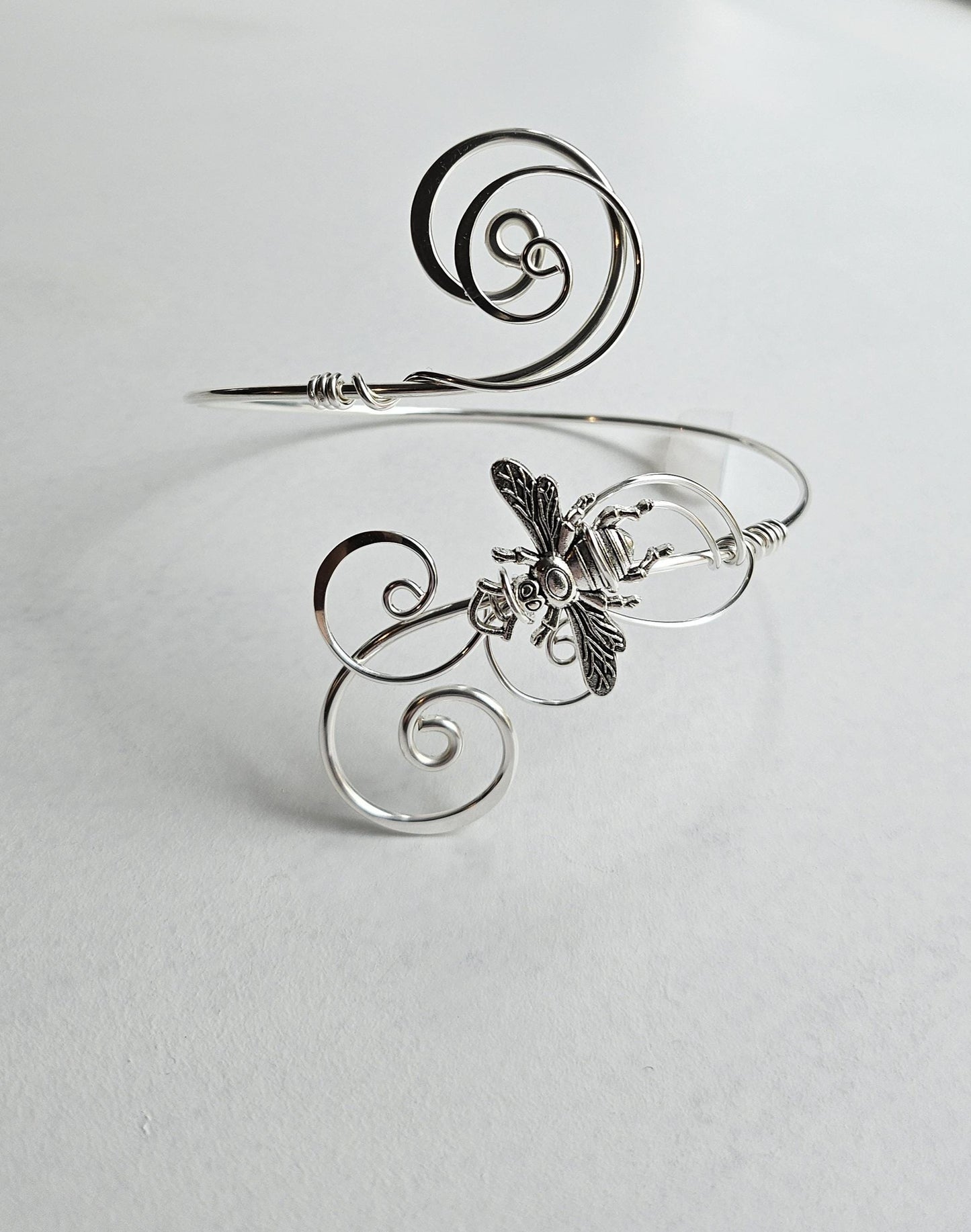 Silver Bee Arm Cuff, Adjustable Handmade Statement Jewelry