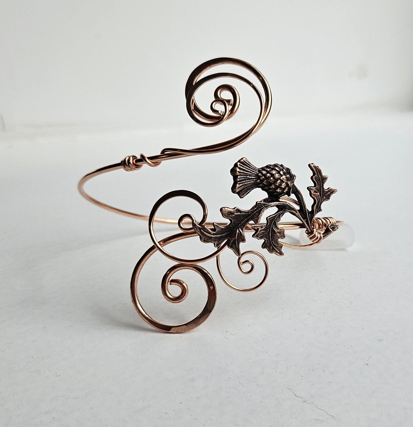 Handmade Copper Thistle Arm Cuff - Adjustable Hammered Nature-Inspired Bracelet