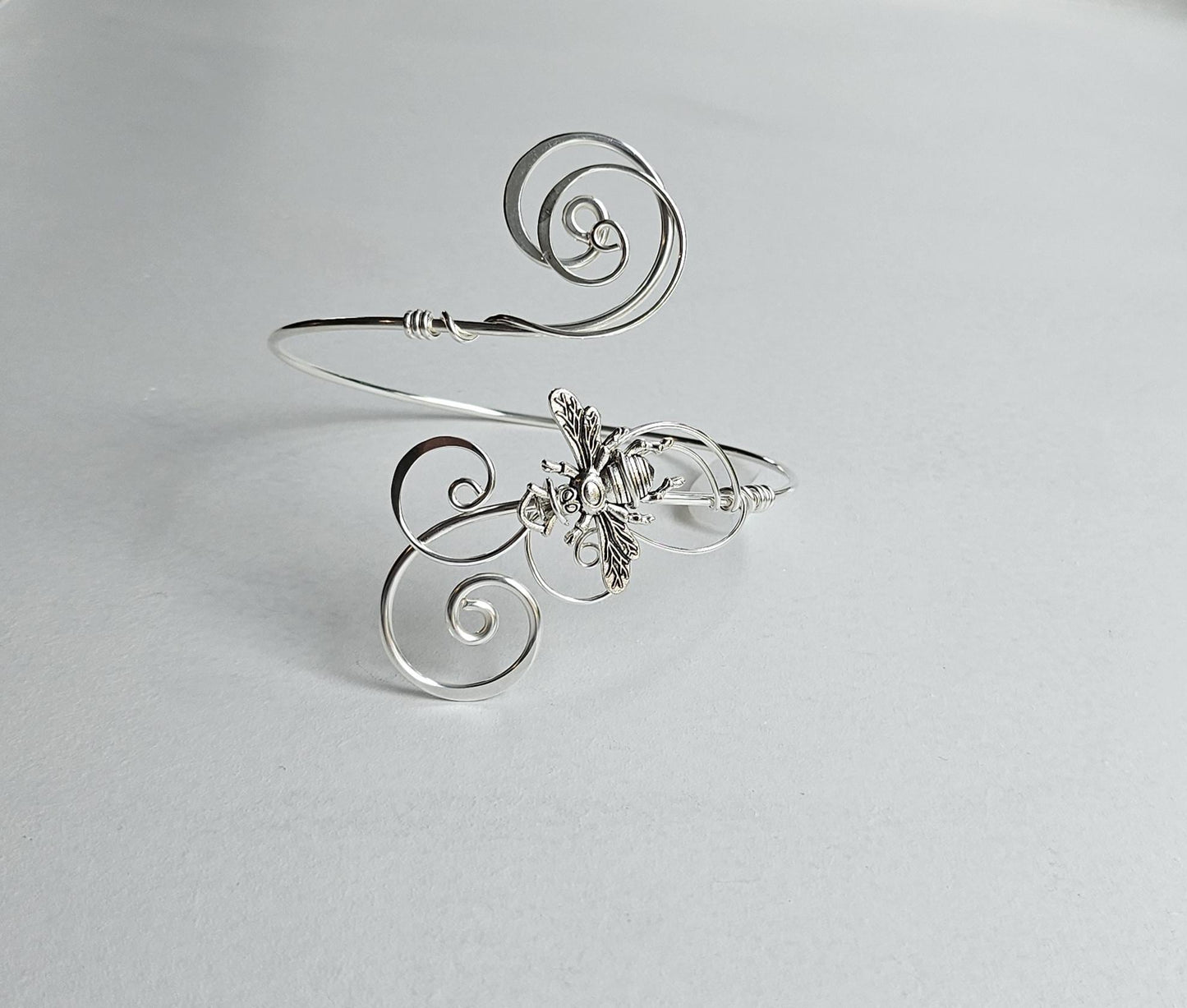 Silver Bee Arm Cuff, Adjustable Handmade Statement Jewelry