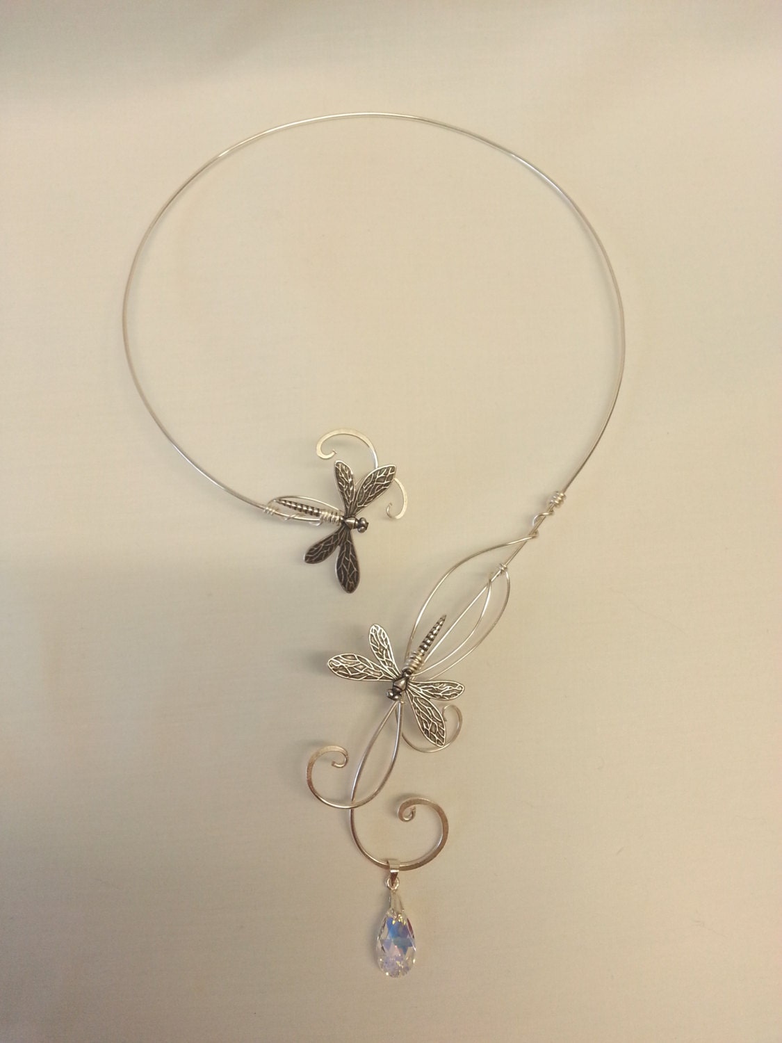 Silver Dragonfly torc collar elven faery necklace fantasy piece