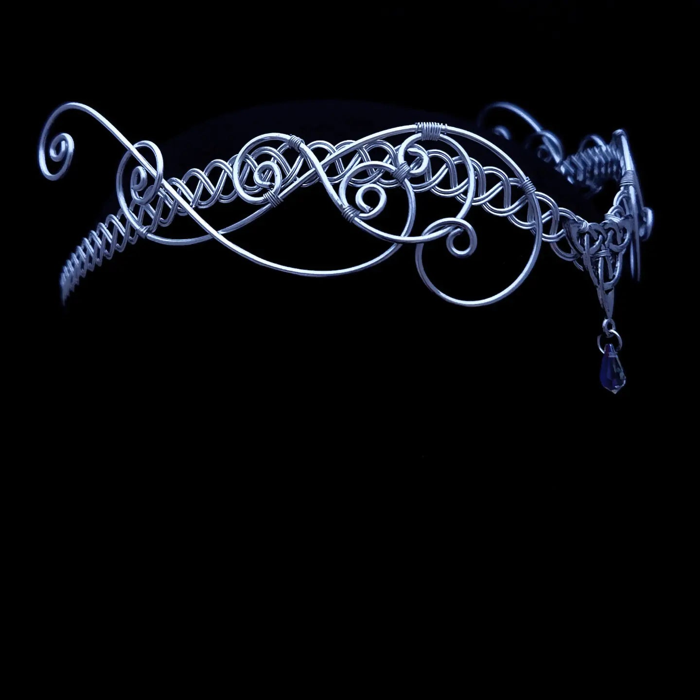 Silver Celtic Handfasting Tiara | Triquetra Forehead Circlet with AB Crystal