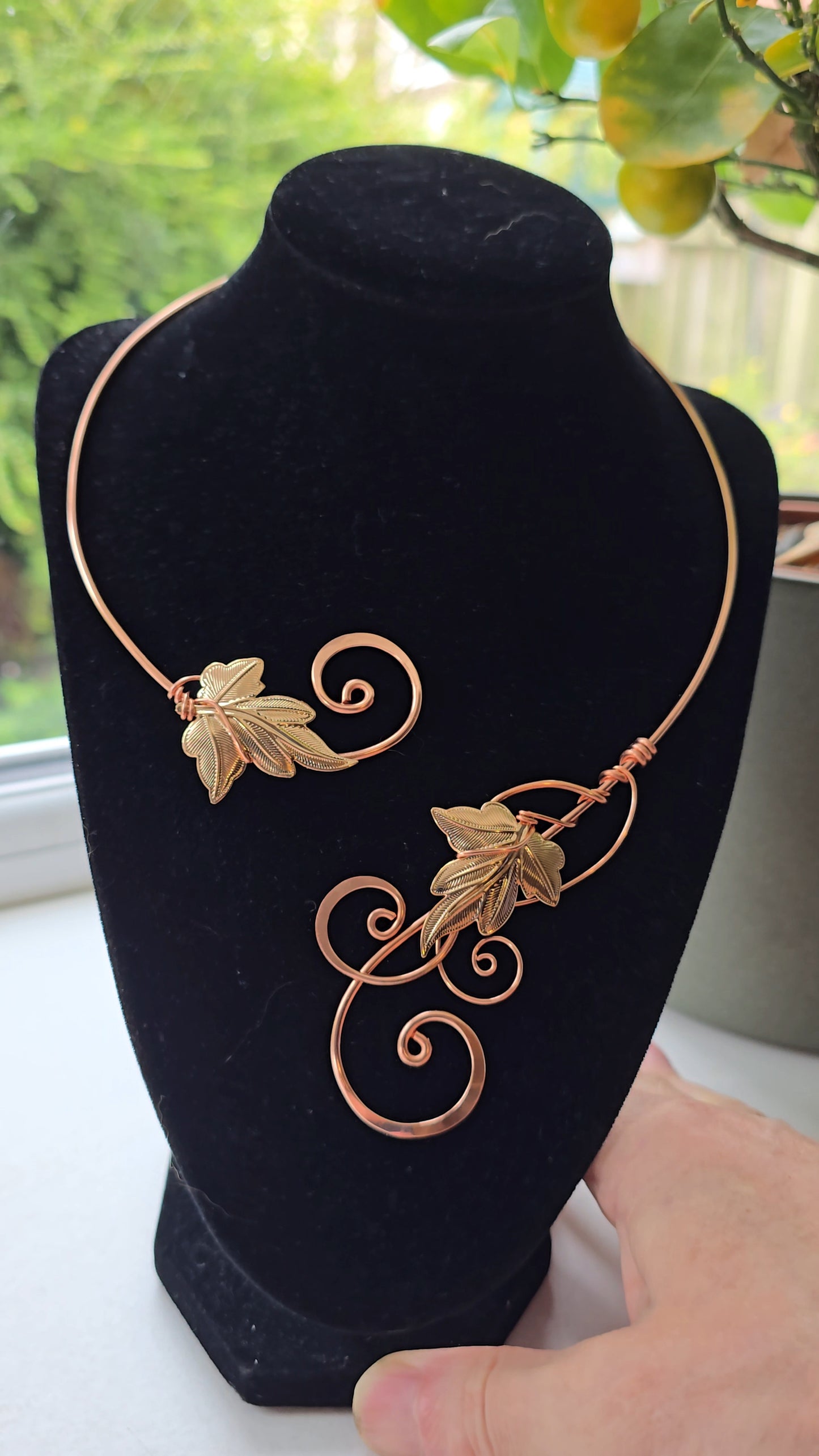 Handmade Rose Gold Copper Ivy Leaf Elven Torc Necklace Choker