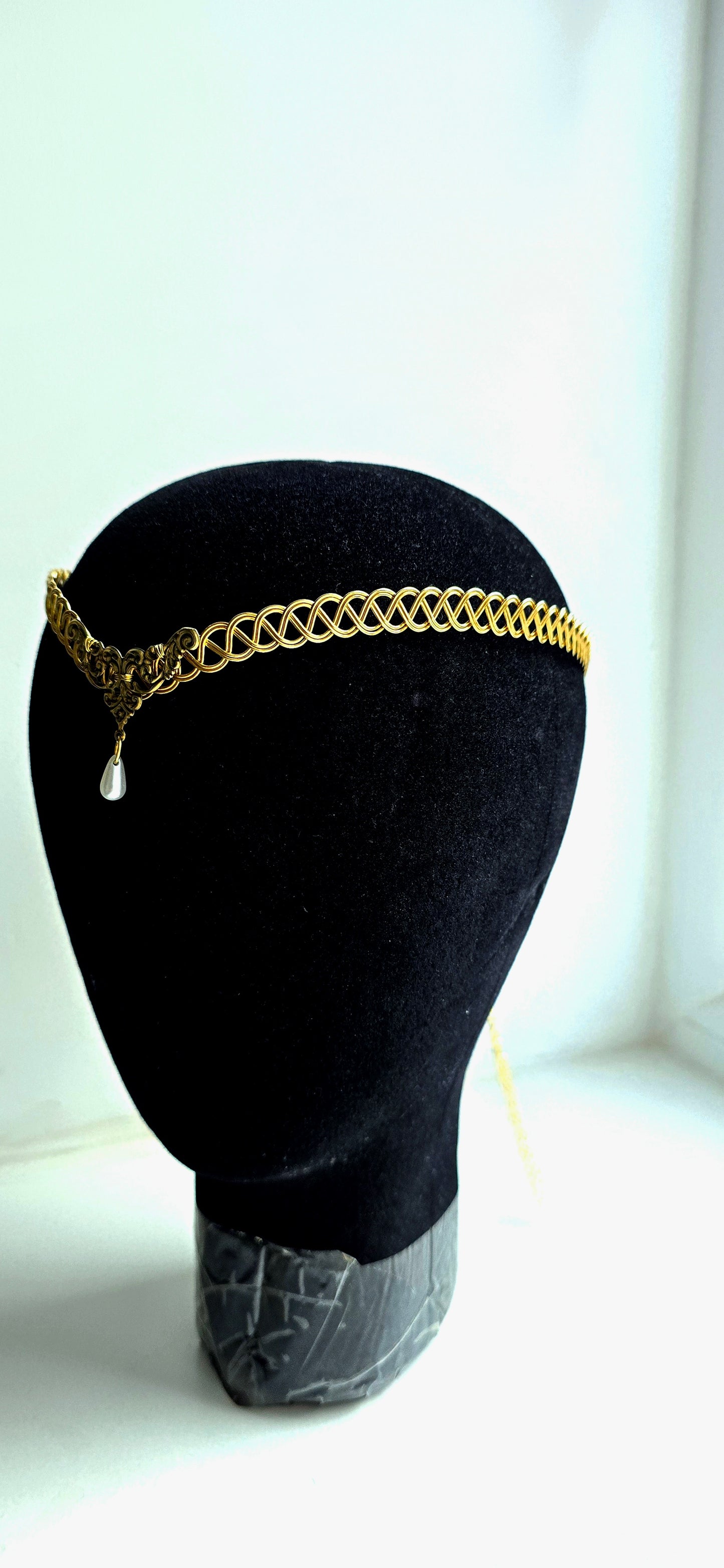 Handmade Brass Celtic Weave Circlet with Pearl Drop | Elven Medieval Tiara