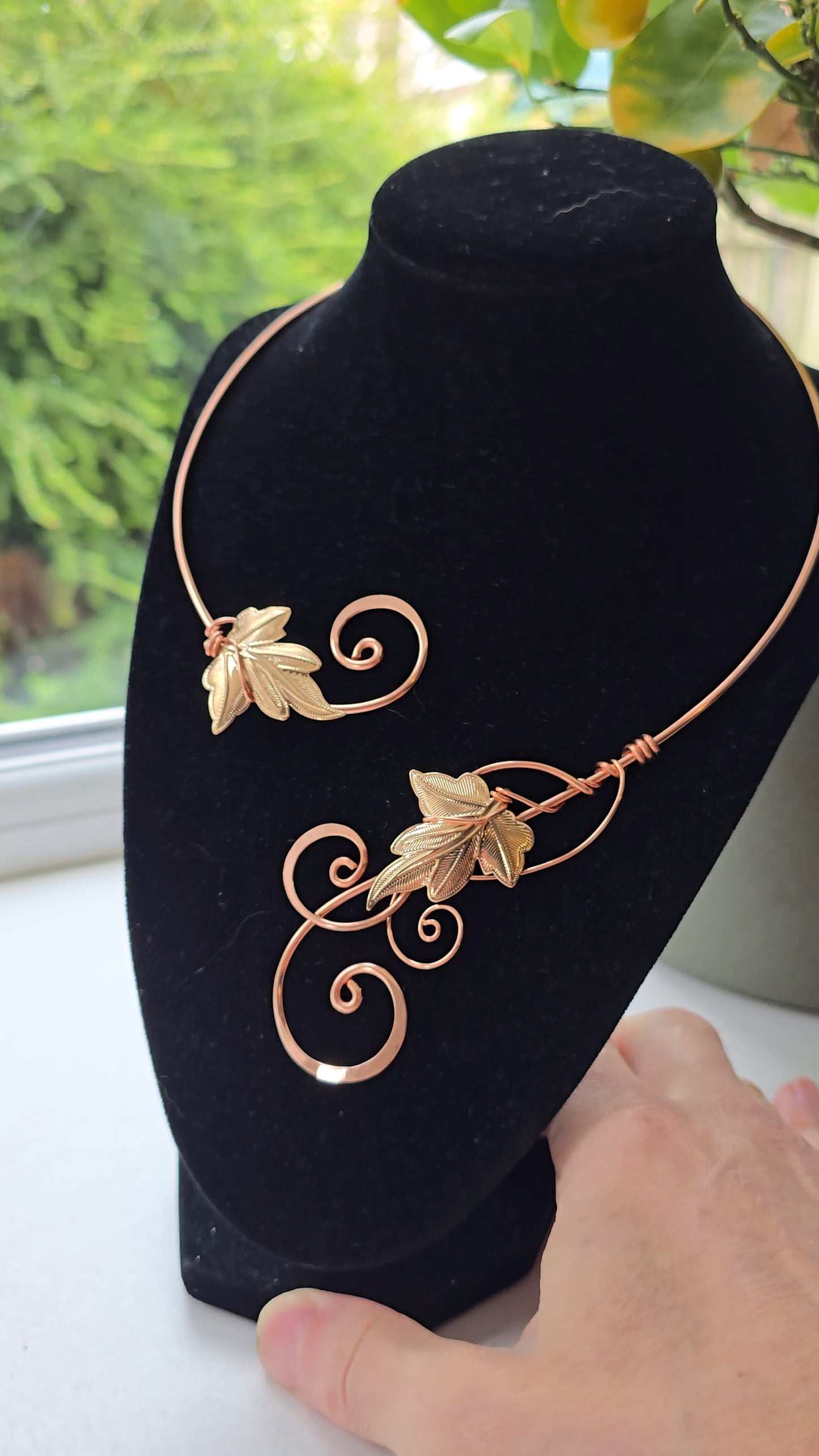 Handmade Rose Gold Copper Ivy Leaf Elven Torc Necklace Choker