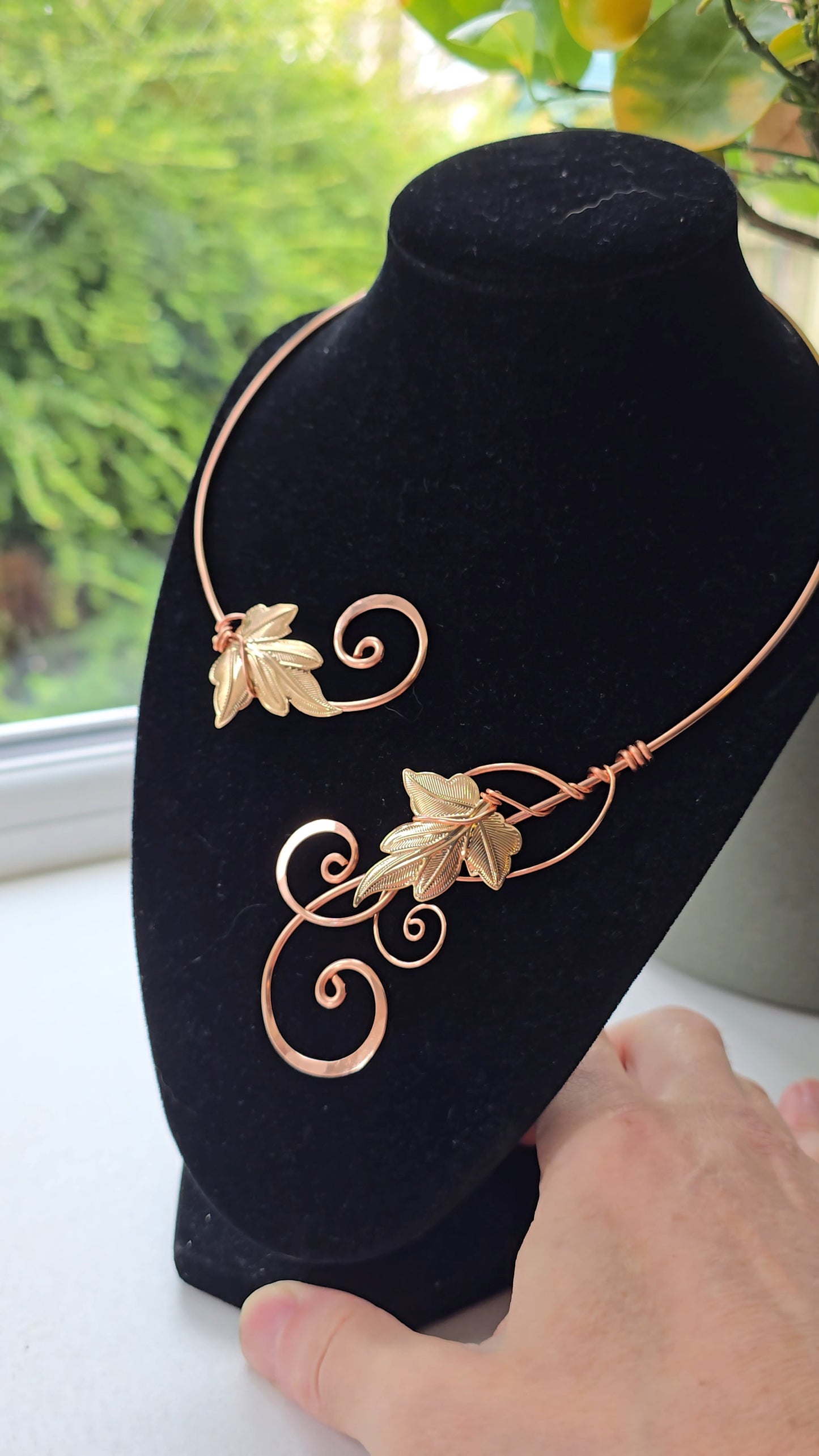 Handmade Rose Gold Copper Ivy Leaf Elven Torc Necklace Choker