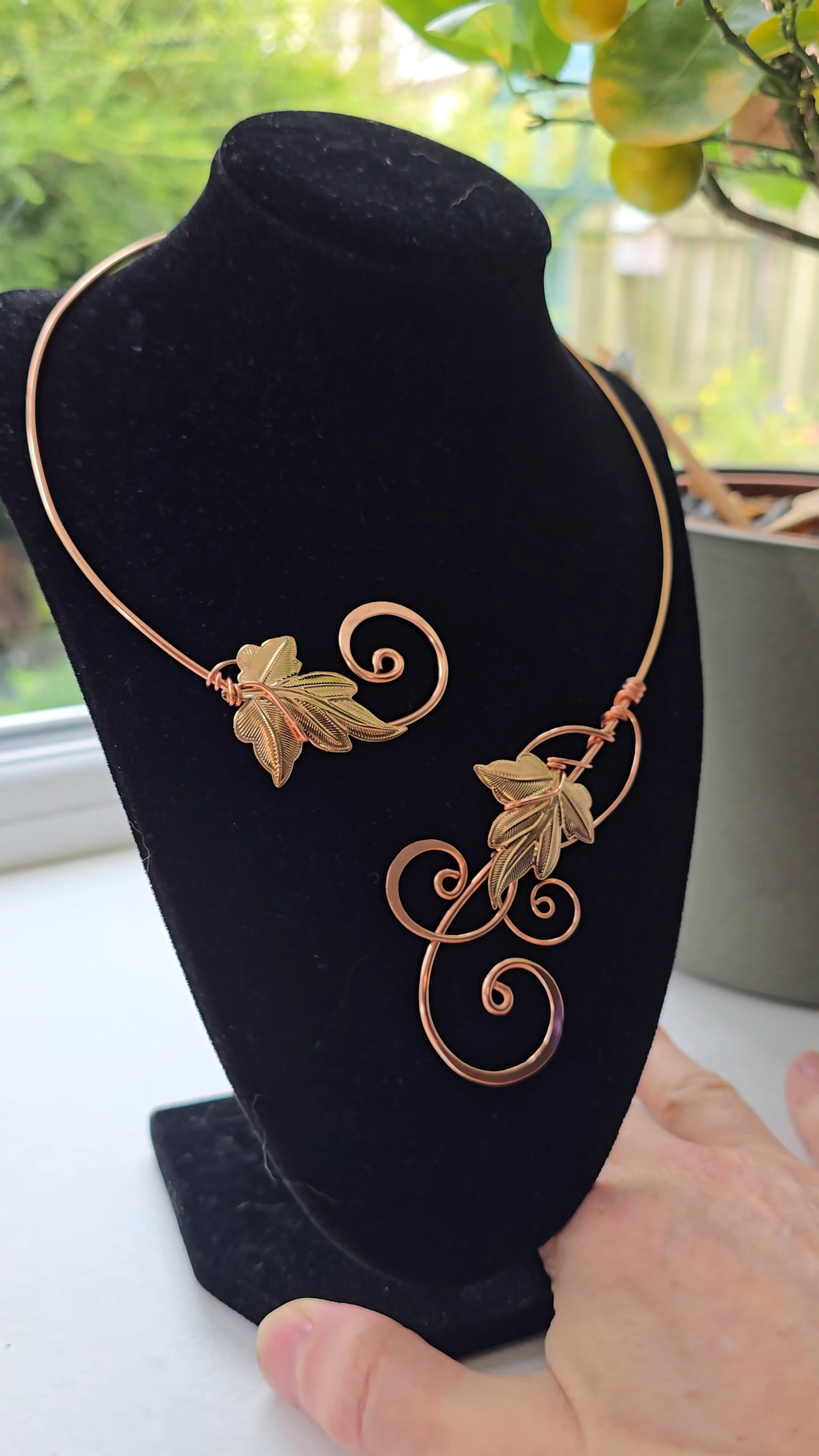 Handmade Rose Gold Copper Ivy Leaf Elven Torc Necklace Choker